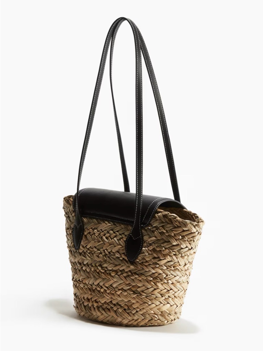 Woven Straw Tote with Black Leather Trim - Picture 2 of 5